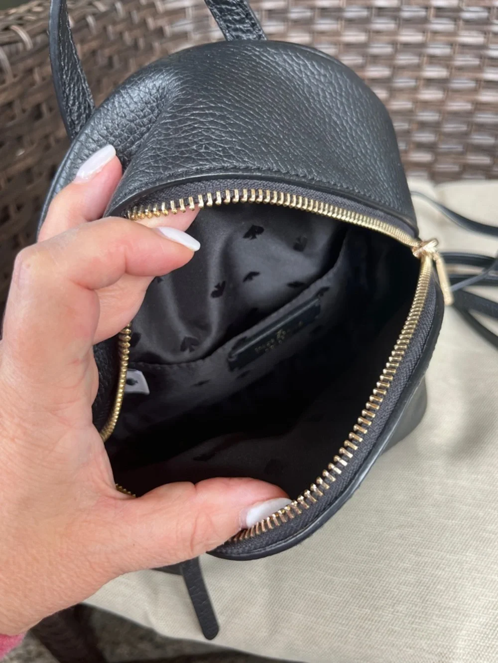 EUC Kate Spade Karina Black Pebbled Leather Mini Backpack with Gold Hardware